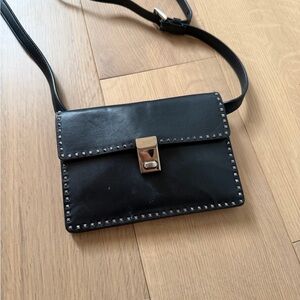 Black Studded Leather Crossbody Bag